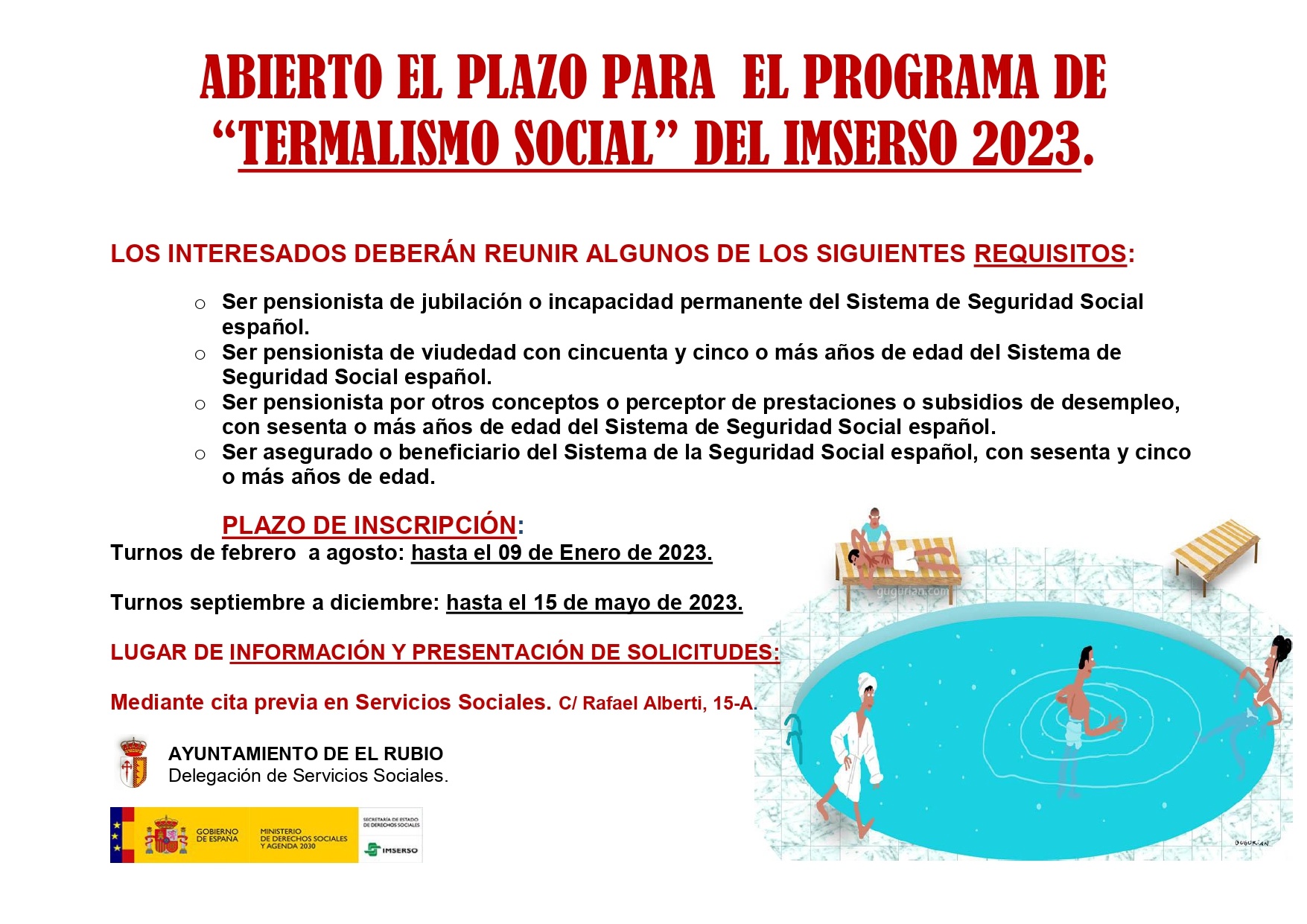 ABIERTO EL PLAZO PARA EL PROGRAMA DE ¿TERMALISMO SOCIAL¿ DEL IMSERSO 2023