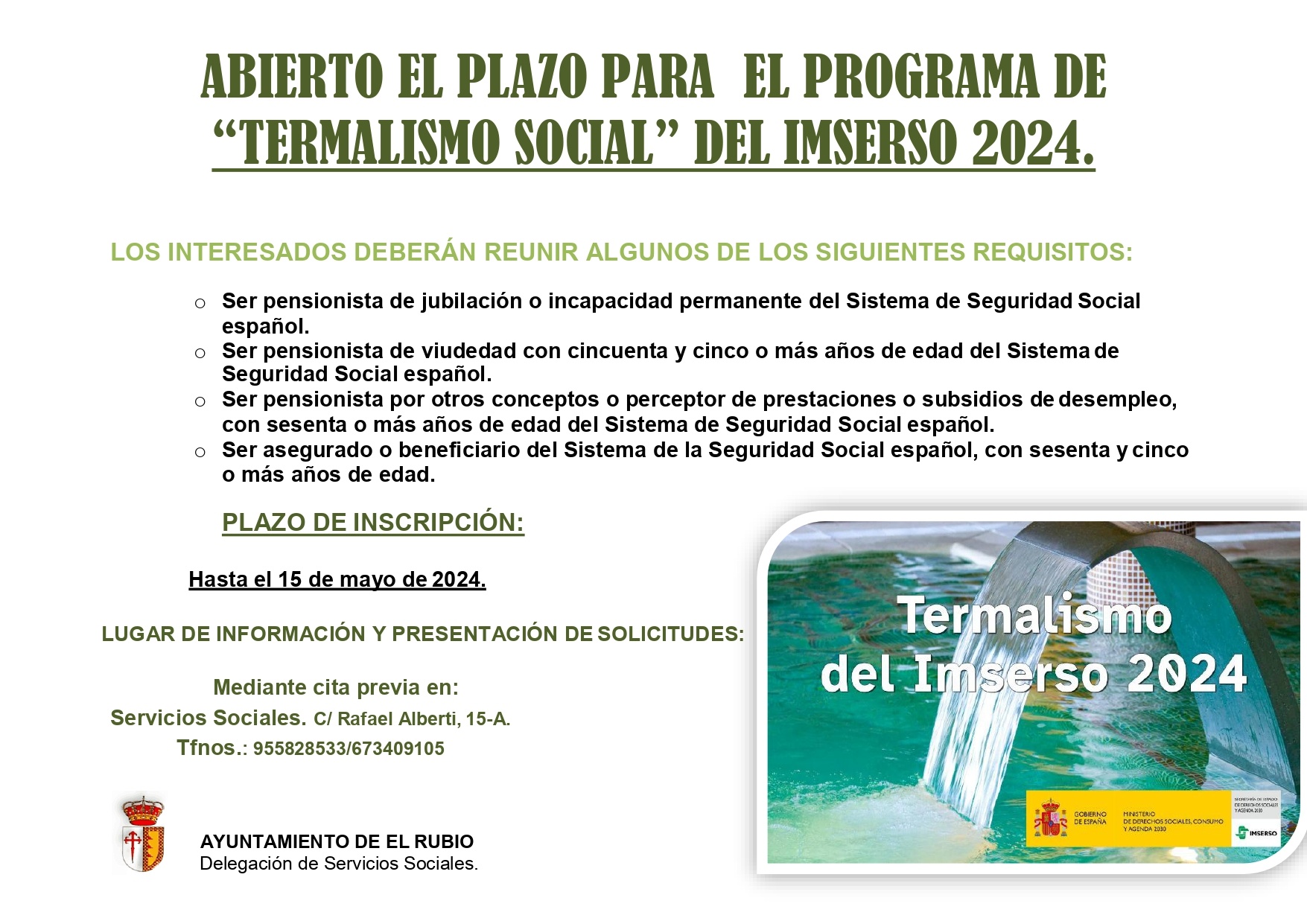 ABIERTO EL PLAZO PARA EL PROGRAMA TERMALISMO SOCIAL DEL IMSERSO 2024