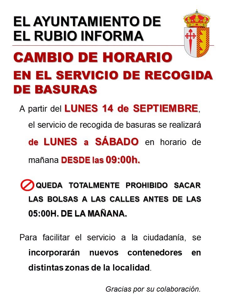 2.-CAMBIO DE HORARIO. SERVICIO DE RECOGIDA DE BASURA