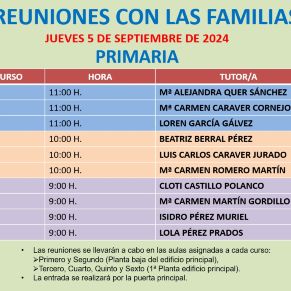 2.-El CEIP Carmen Borrego comunica el horario de reuniones con las familias
