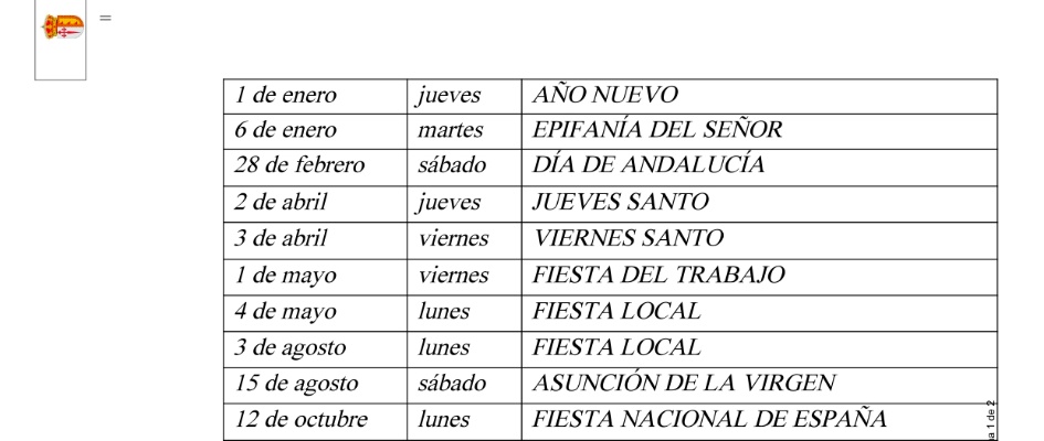 2026.-CALENDARIO DE FIESTAS LABORALES