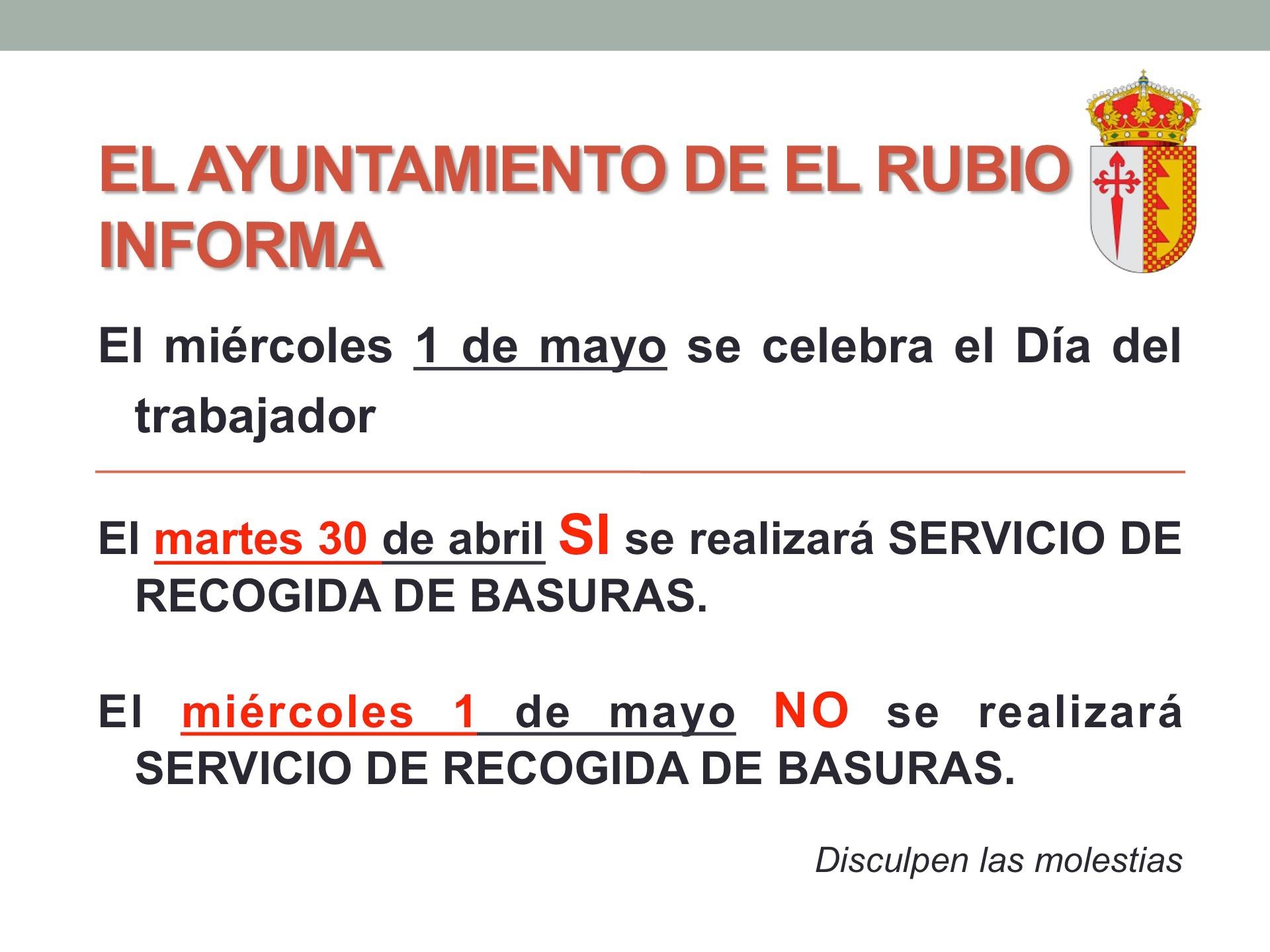 CAMBIO DE DÍA EN EL SERVICIO DE RECOGIDA DE BASURAS