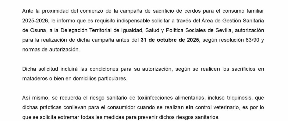 CAMPAÑA DE SACRIFICIO DE CERDOS PARA CONSUMO FAMILIAR 2025-2026