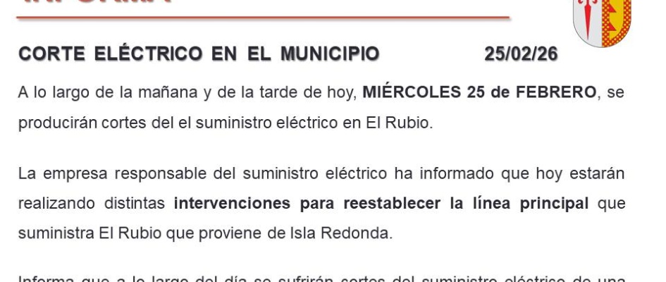 CORTE DEL SUMINISTRO ELÉCTRICO A LO LARGO DEL DÍA
