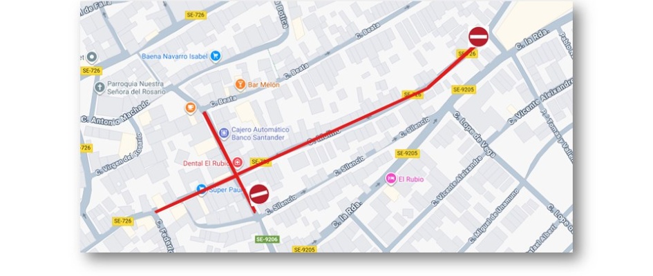 CORTE POR OBRAS EN TRAMOS DE CALLE MOLINO Y CERVANTES