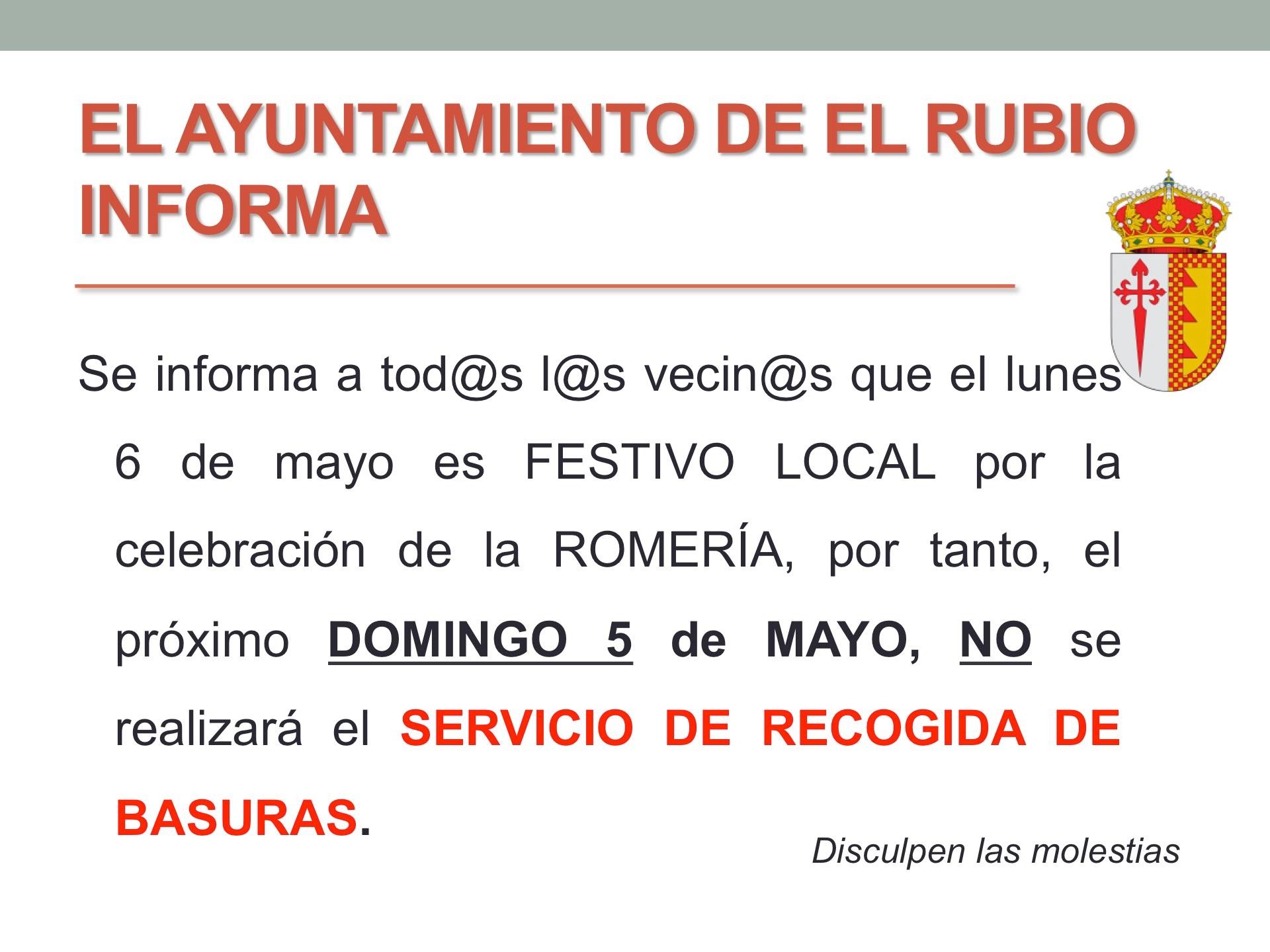 SERVICIO DE RECOGIDA DE BASURAS DURANTE LA ROMERÍA